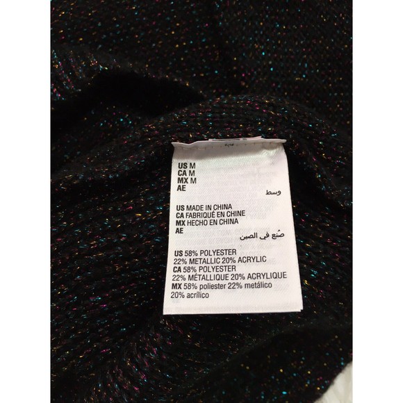 CHARTER CLUB Chunky knit Sweater Black Turtle Neck Metallic size M long sleeve - Picture 8 of 11